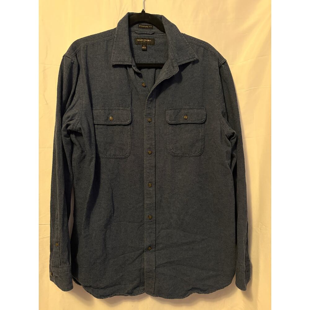 Banana Republic Standard Fit Flannel Blue Button Down Shirt Men's Sz L